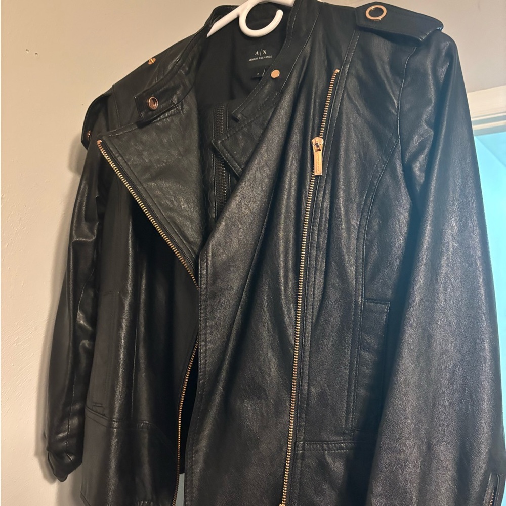 Armani Exchange Black Leather Military Jacket and skirt set